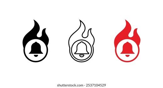 Red fire alarm bell icon. Fire alarm system. flat style. Fire alert danger symbol alarm. Various Safety Hazards. Risk Warning. Firefighter equipment. Emergency, warning bell. emergency exit.