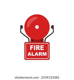 Red fire alarm bell on the white background. Fire alarm system. Safety equipment. Emergency, warning bell. Signalization. Firefighter equipment. Vector illustration flat design. 