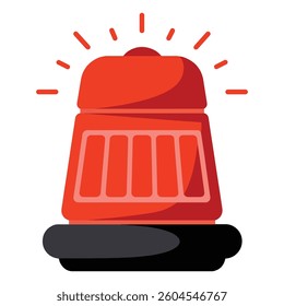 Red fire alarm siren, Flat vector illustration isolated on a white background, ideal for emergency, safety, and alert related themes.