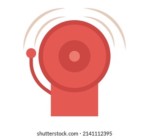 Icono de la señal del sistema de alarma de incendios rojo. Prevención, emergencia, timbre de advertencia, seguridad contra incendios, extinción de incendios, alerta, concepto. Señalización retro. Ilustración plana del vector