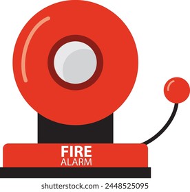 Red fire alarm system signal device isolated on white. Prevention, emergency, warning bell. Vintage signaling. Retro signalization. Firefighter equipment and tool. Vector cartoon illustration