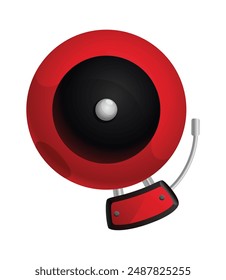 Red fire alarm system signal device isolated on white. Prevention, emergency, warning bell. Vintage signaling. Retro signalization. Firefighter equipment and tool. Vector cartoon illustration