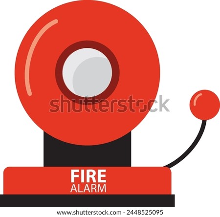 Red fire alarm system signal device isolated on white. Prevention, emergency, warning bell. Vintage signaling. Retro signalization. Firefighter equipment and tool. Vector cartoon illustration