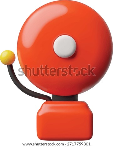 Red fire alarm system signal device 3D plastic style icon. Realistic prevention, emergency, warning bell. Retro signalization. Firefighter safety equipment and tool. Vector render illustration