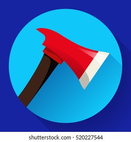 Red fire ax icon flat style. firefighter tool