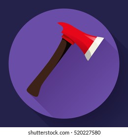 Red fire ax icon flat style. firefighter tool