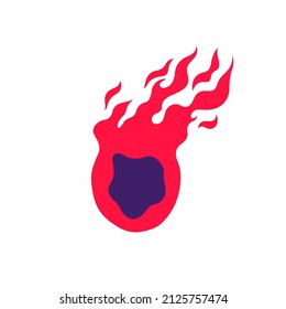 Logo del símbolo de la bola de fuego roja sobre fondo blanco. Diseño del tatuaje del esténcil del estribillo tribal decorativo. Ilustración de vectores planos.