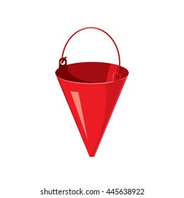 Red fire bucket icon in cartoon style on a white background