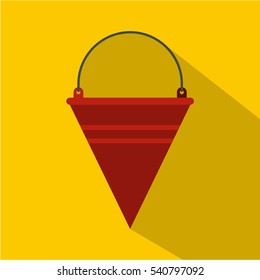Red fire bucket icon. Flat illustration of red fire bucket vector icon for web isolated on yellow background