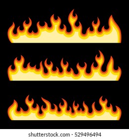 Red Fire Burning Flames Set on a Black Background. Vector
