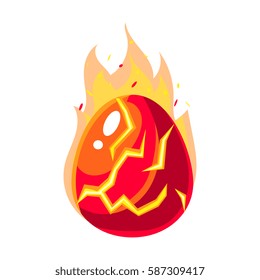 Red Fire Egg In Flames, Fantastic Natural Element Egg-Shaped Bright Color Vector Icon