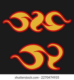 Red Fire Element Vector Cartoon. Old school seamless pattern.