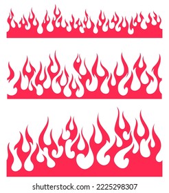 Red fire, elements for an endless borders, old school flame shaped background, isolated vector illustrations