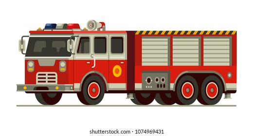 red fire engine truck emergency vehicle vector illustration