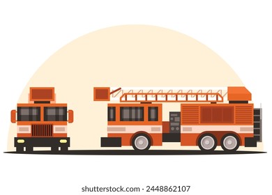 Red fire engine. Fire truck front view and side view. Vector graphics