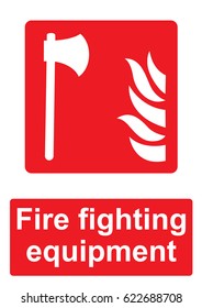 Red Fire Equipment Sign isolated on a white background -  Fire fighting equipment