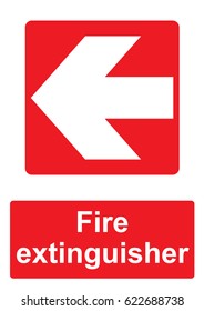 Red Fire Equipment Sign isolated on a white background -  Fire extinguisher left