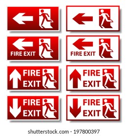 Red fire exit sign with shadow