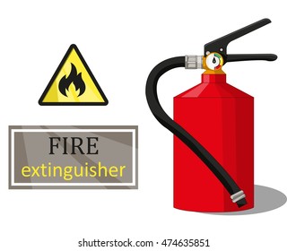 red fire extinguisher  3d, a yellow and black sign flammable and an inscription on a white background | Vector Illustration