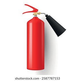 A red fire extinguisher designed to quickly put out a fire is placed on a white background. Its metal body and durable tip emphasize its important role in fire safety.