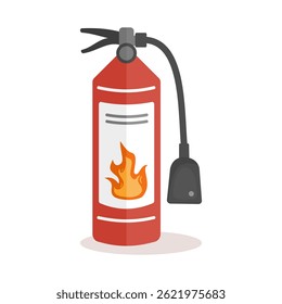 Extintor de incêndio vermelho com símbolo de chama. Equipamento de segurança para proteção contra emergências e incêndios. Ilustração vetorial isolada sobre fundo branco.