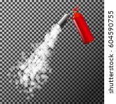 Red fire extinguisher with foam bubbles in action. Vector illustration.