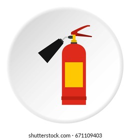 Red fire extinguisher icon in flat circle isolated vector illustration for web