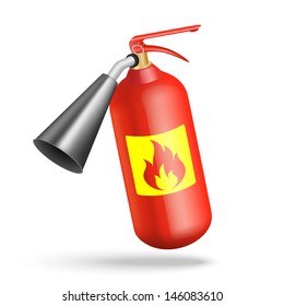 Red fire extinguisher with fire icon isolated on white. Vector illustration EPS10.