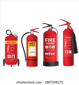 Red fire extinguisher icon set illustrations