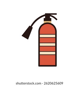 Red Fire Extinguisher Illustration with Horizontal Beige Stripes and Black Nozzle Hose