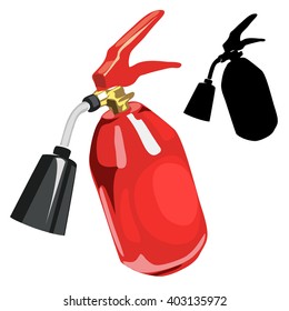 Extintor rojo aislado en un fondo blanco. Ilustración de la caricatura vectorial.