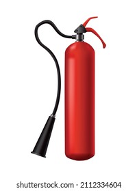 Extintor de incendios rojos. Unidad portátil aislada de lucha contra incendios con manguera. Herramienta de lucha contra incendios para la atención de la lucha contra las llamas. Equipo portátil de extinción de incendios