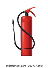 Extintor de incendios rojos. Unidad portátil aislada de lucha contra incendios con manguera. Herramienta de lucha contra incendios para la atención de la lucha contra las llamas. Equipo portátil de extinción de incendios