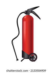 Extintor de incendios rojos. Unidad portátil aislada de lucha contra incendios con mangueras y ballenas. Herramienta de lucha contra incendios para la atención de la lucha contra las llamas. Equipo portátil de extinción de incendios