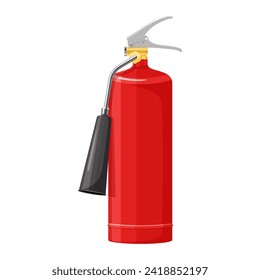 Extintor de fuego rojo con boquilla aislada sobre fondo blanco. Equipo portátil de extinción de incendios del departamento de bomberos. Herramienta o instrumento profesional. Ilustración vectorial de diseño de dibujos animados planos