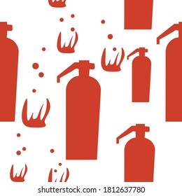 red fire extinguisher on a white background.vector illustration.seamless pattern.