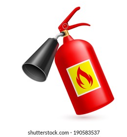 Red fire extinguisher on white background. Fire safety