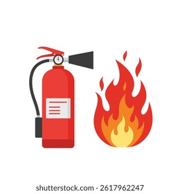 Ferramenta de resgate de extintor de incêndio vermelho para extinguir o fogo no projeto de vetor plano ícone de fundo branco.
