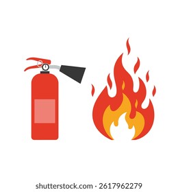 Ferramenta de resgate de extintor de incêndio vermelho para extinguir o fogo no projeto de vetor plano ícone de fundo branco.