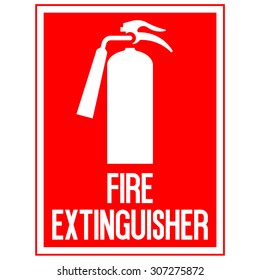 red fire extinguisher sign on a white background