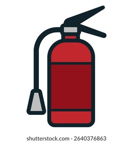 A red fire extinguisher stands ready for use in case of emergencies. It features a nozzle and a safety pin, clearly designed to combat fires effectively in various settings.