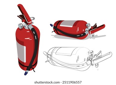 Extintores de incêndio vermelhos desenho vetorial. Ilustração vetorial. Extintores de incêndio a cores.