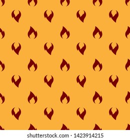 Red Fire flame icon isolated seamless pattern on brown background. Heat symbol. Vector Illustration