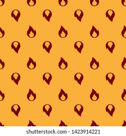 Red Fire Flame Icon Isolated Seamless Pattern On Brown Background. Heat Symbol. Vector Illustration