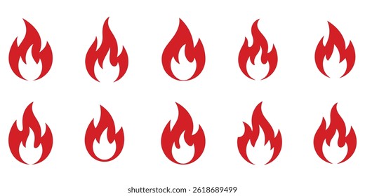 Red fire flame icon set vector on white background - Powered by Shutterstock - Get 15% off with code: PIKWIZARD15