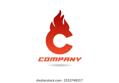red fire flames C alphabet logo icon letter design with gradient color for business and company