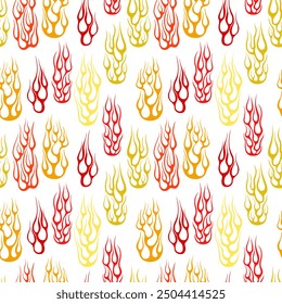 Red fire flames isolated on white background. Tribal pattern design.