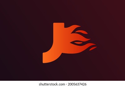 red fire flames J alphabet letter icon for business and company. Suitable for a corporate logo