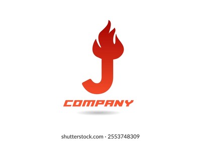 red fire flames J alphabet logo icon letter design with gradient color for business and company