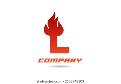 red fire flames L alphabet logo icon letter design with gradient color for business and company